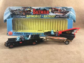 Corgi Toys Gift Set 3 Batmobile,  Batboat And Trailer With Box - Rare