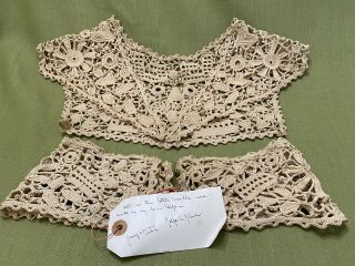 Vintage 1920s Handmade Lace Collar And Cuffs,