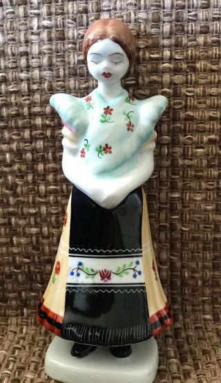 Vintage Hollohaza Hungary Handpainted Porcelain Traditional Woman Figure,