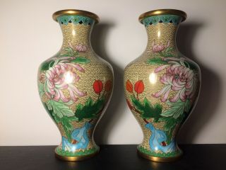 Vintage Chinese Closionne Jingfa Vases Flowers Butterflies.