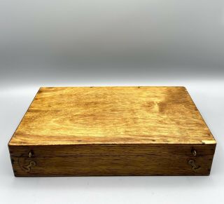 Antique Edwardian Oak Draftsman Box With Brass Hinges