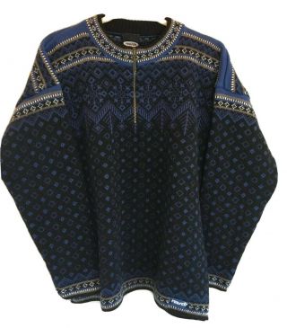 Reusch Fair Isle Quarter Zip Wool Long Sleeve Black Blue White Sweater Rare Sz M