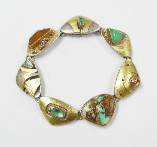 Rare Sonia Guttierrez Becher Artisan Sterling Silver & 22k Gold Bracelet