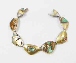 Rare Sonia Guttierrez Becher Artisan Sterling Silver & 22k Gold Bracelet 2