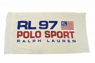 Rare Vintage Ralph Lauren Polo Sport 1997 Rl Usa Flag Bath Beach Towel 90s White