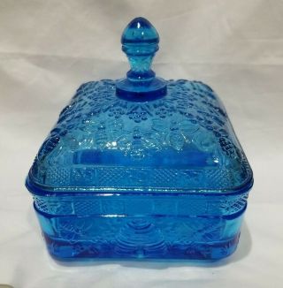 Vintage Tiara Indiana Glass Honey Bee Hive Regal Blue Box Candy Dish Rare