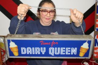 Rare Vintage 1950s Dairy Queen Ice Cream Restaurant Gas Oil 2 Sided Lighted Sign