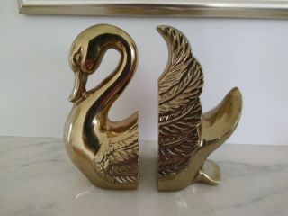 Gatco Vintage Large Solid Brass Swan Book Ends
