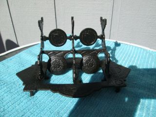 Antique Vintage Cast Iron Eastlake Inkwell Stand With Pen Holders
