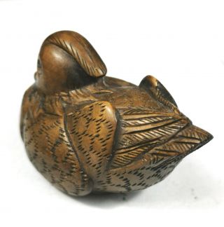 Hand carved boxwood mandarin duck japanese Netsuke 2