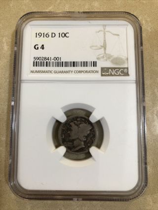 1916 " D " Mercury Silver Dime 10c Ngc.  Rare Dime.
