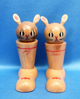 Rare Vintage Large Wood Boot Cat/rabbit Head Sally,  Peppy Salt,  Pepper Japan