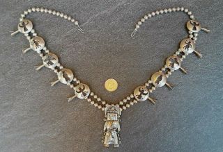 Vintage Kachina Navajo Squash Blossom Necklace Sterling Silver 30 " Big 155g Rare