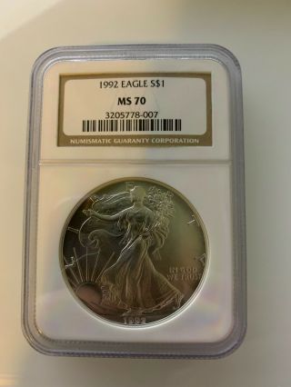 1992 $1 American Silver Eagle Ngc Ms70 Rare