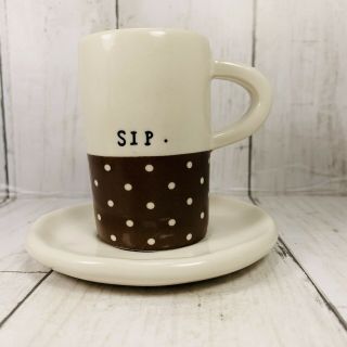 Rae Dunn Vintage Espresso Mug Cup Saucer Sip Rare Discontinued Small Polka Dot
