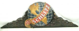 Antique Rare Schlitz Brewing Co.  Beer Globe Sign Wood Tavern Bar Advertising