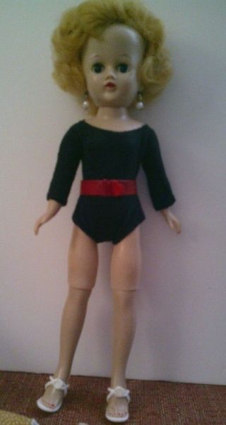 Vintage Vogue Jill Doll - Pretty Blonde In Black Leotard With Red Belt &