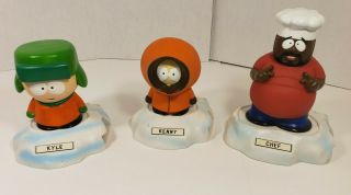 1998 Vintage South Park Talking Deskmate Set Of 3 Figures With Display Base Rare