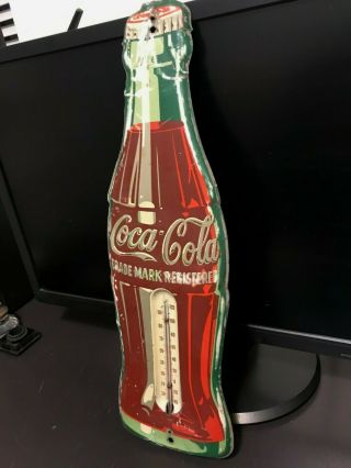 RARE 1950 ' s VINTAGE TIN METAL Coca Cola Coke Bottle Thermometer Sign Soda Pop 2