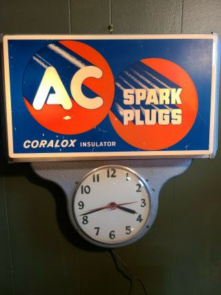 Vintage Ac Spark Plugs Lighted Advertising Clock - Old And Rare