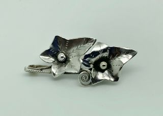 Gorgeous Antique Arts & Crafts Sterling Silver Ornate Leaf Design Brooch