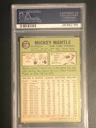 RARE Mickey Mantle 1967 Topps 150 PSA 7 NM Centered York Yankees 2