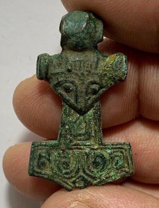 Ancient Viking Bronze Ax Pendant With Head Intaglio Circa 793–1066 Ad 37mm
