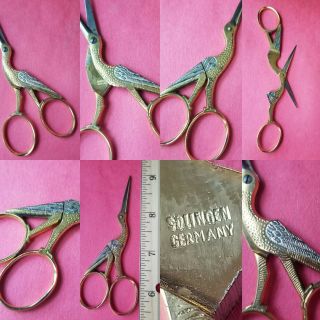 German Stork Bird Small Sewing Embroidery Scissors Solingen Germany Rare Design