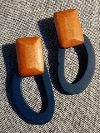 Rare Vintage Large Chunky Abstract Mid Century Modern Wood Earrings