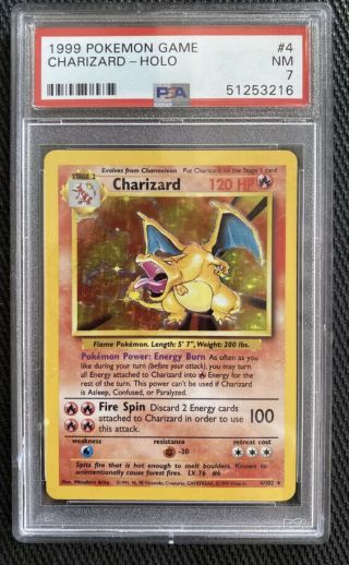 Psa 7 Nm Pokémon 1999 Base Set Charizard 4/102 Holo Rare