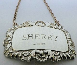A George Iii Style Oval Silver " Sherry " Decanter Wine Label,  1979