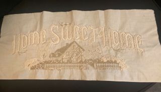 Antique Embroidered Home Sweet Home Ivory Fabric