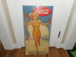 Vintage Rare 1937 Drink Coca Cola Coke Pinup Girl Advertising Cardboard Sign