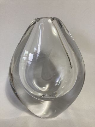 Rare ORREFORS 3684 Sven Palmqvist Signed Heavy Clear Glass Cat Etched Vase 1967 3