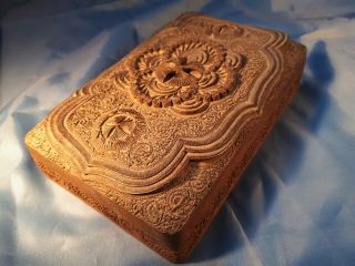 Antique 19th Century Hand - Carved Indian Wooden Hinged Box.  Cigarettes/ Keepsakes