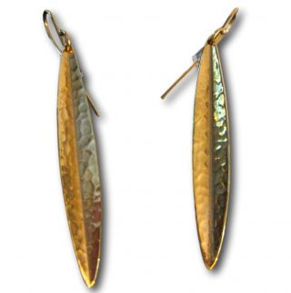 James Avery 14 Yellow Gold Hammered Feather Drop Dangle Earrings Retired Rare