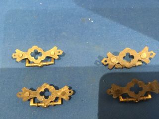 Set of 4 very small antique cast brass furniture drawer handles,  arts & crafts 3