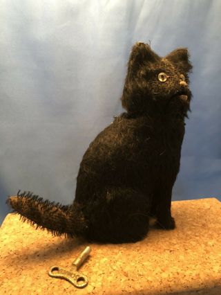 VINTAGE Rare 1930 ' s SCHUCO Tin Wind - up BLACK CAT PURRING Toy HALLOWEEN 6