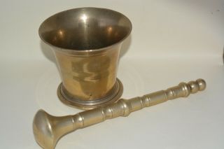 19th Century Heavy Brass Pestle And Mortar (weighs 970 Grams)