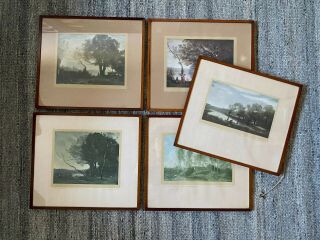 X5 Vintage Framed Landscape Painting Prints By J.  B.  C.  Corot From Lourve