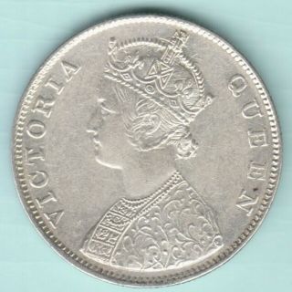 British India 1862 Victoria Queen Calcutta One Rupee Rare Silver Coin