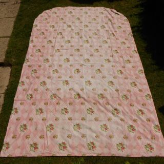 Vintage Cotton Floral Bedspread Bedcover Cabbage Rose Pink Green Single Double 2
