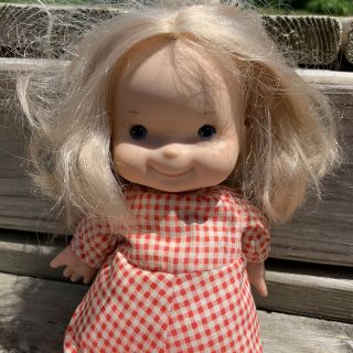 Vintage Fisher Price Mary Lapsitter Doll 1973 Blonde Blue Eyes Soft Gingham
