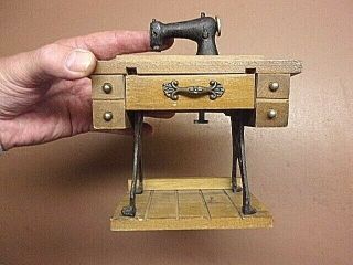 Vintage Folk Art Sewing Machine Music Box Hand Crafted 6 1/2 " X 3 1/4 " Old One