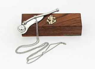 5 " Brass Boatswain Whistle W/box Bosun Call Pipe Silver Finish