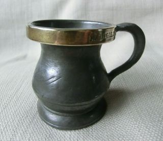 Victorian Brass Rimmed Pewter Measure – Engraved Chappell