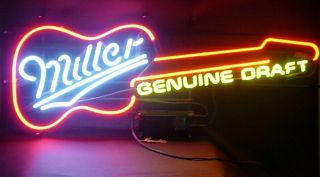 Rare Vintage Miller Draft Beer Neon Guitar Bar Sign - Pick Up Only