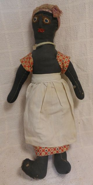 Good Vintage Black Americana Folk Art Rag Doll Embroidered Face