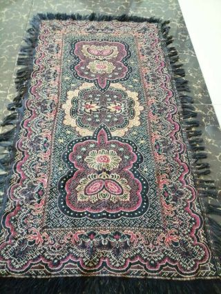 Antique French Paisley Kashmir Rectangle piano Shawl Wool size 35 