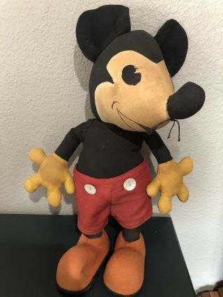 Antique 16” Mickey Mouse 1930s Rare Collectible Doll Toy Straw Filled